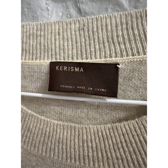 Kerisma Beige Lightweight Sweater High Low Hem Sz M Angora Blend Raw Seams - Picture 2 of 5
